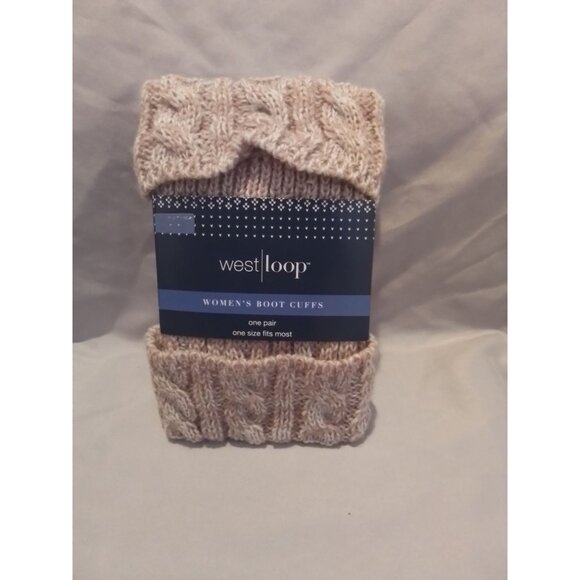 West Loop Womens Boot Cuffs Cable Knit One Size Fits Most Beige - Picture 1 of 2